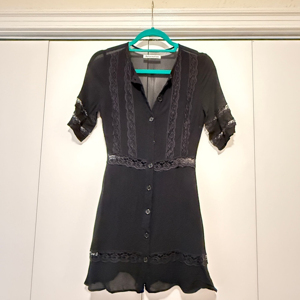Reformation Black Ruffled Fit and Flare Mini Dress